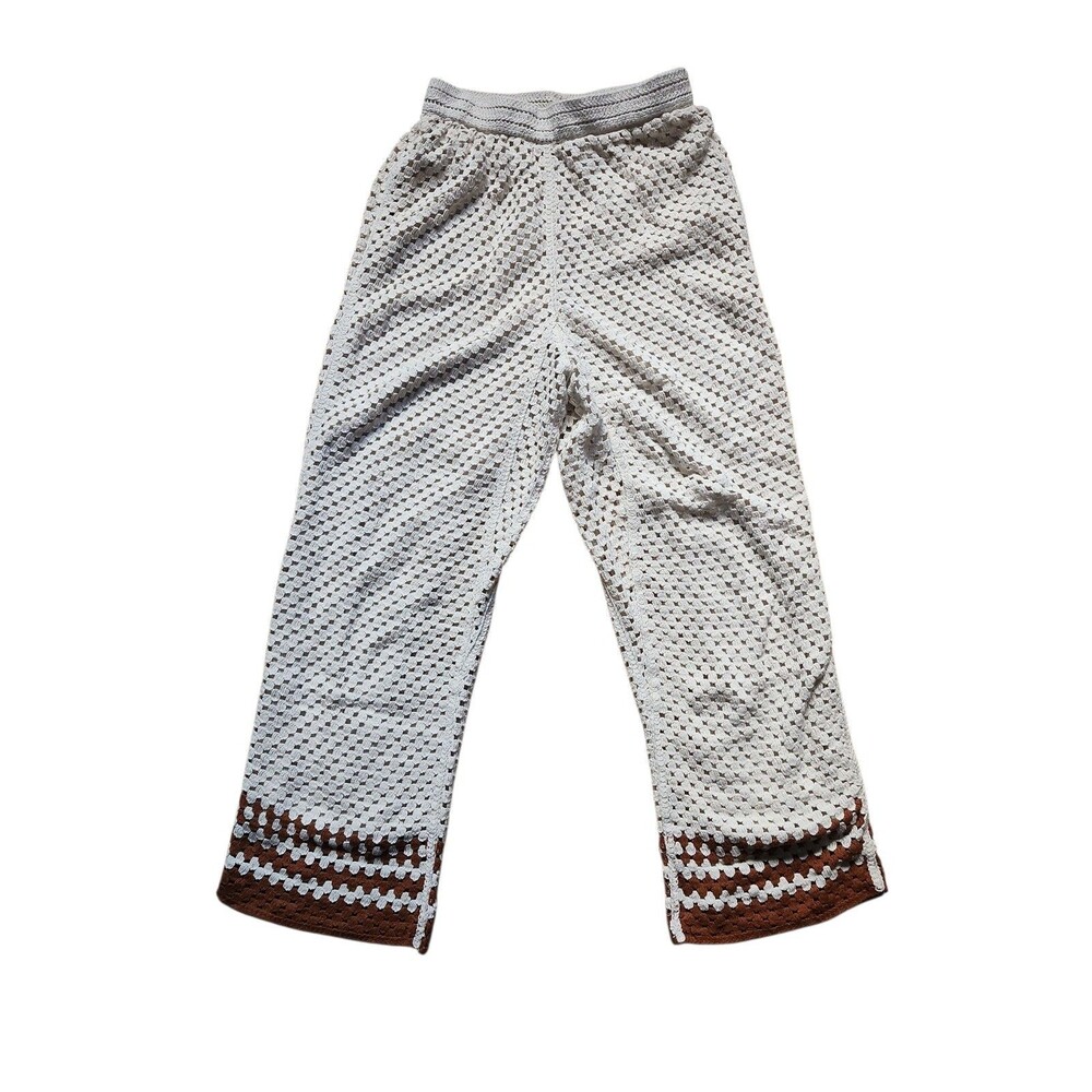 Ultra Pink Crochet Pants Womens S Cream Brown Boho Beach Lined Resort Wear
